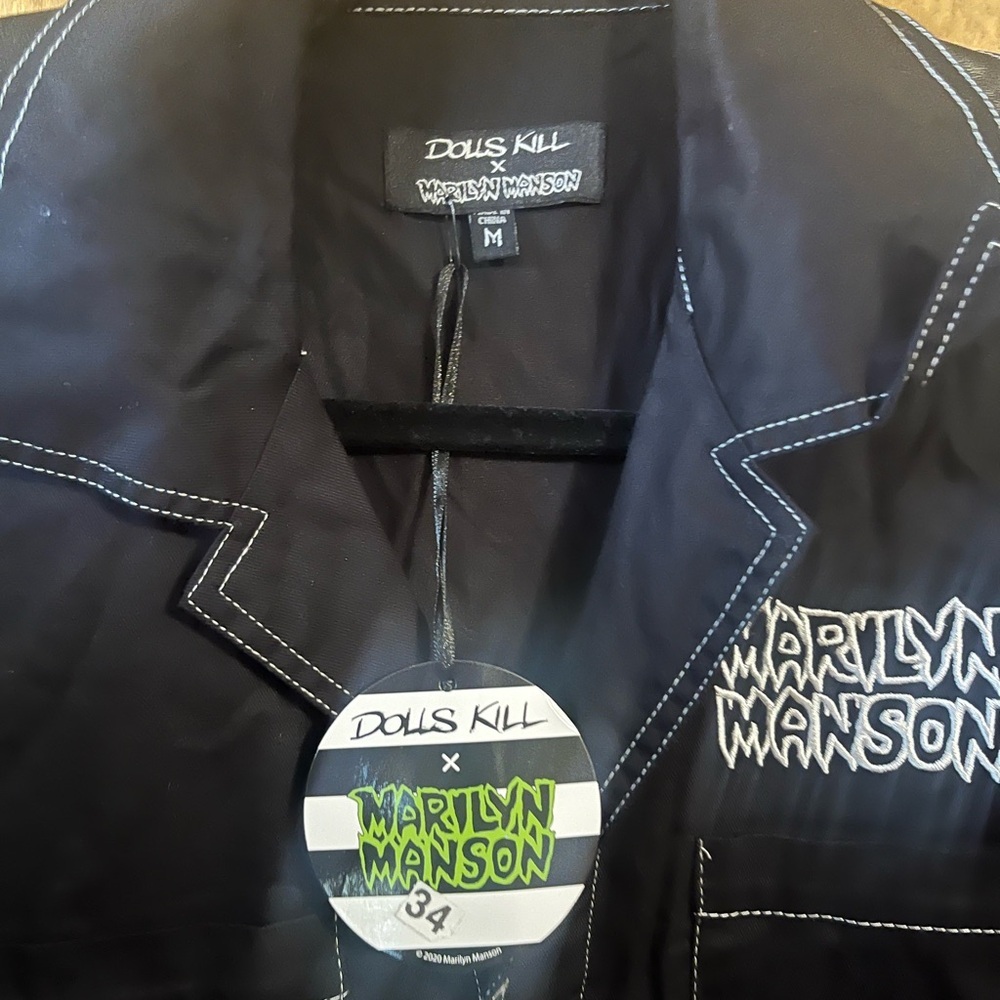 Dolls Kill x Marilyn Manson Black Mechanic Jumpsuit with White Stitching - Picture 3 of 8